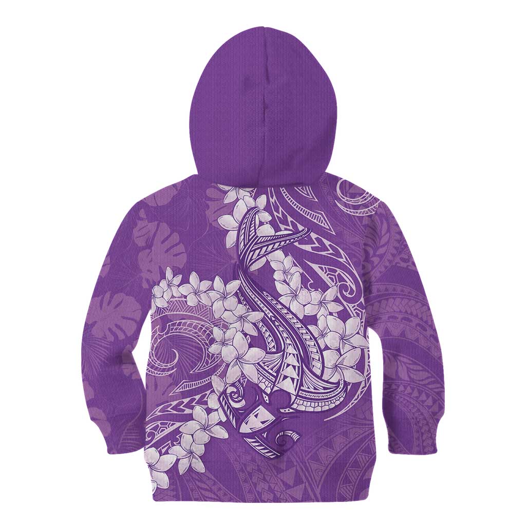 Purple Polynesia Hammerhead Shark Tattoo With Plumeria Lei Kid Hoodie