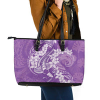 Purple Polynesia Hammerhead Shark Tattoo With Plumeria Lei Leather Tote Bag