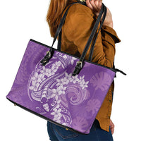 Purple Polynesia Hammerhead Shark Tattoo With Plumeria Lei Leather Tote Bag