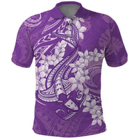 Purple Polynesia Hammerhead Shark Tattoo With Plumeria Lei Polo Shirt