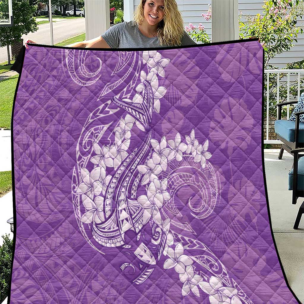Purple Polynesia Hammerhead Shark Tattoo With Plumeria Lei Quilt LT14 Purple - Polynesian Pride
