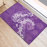 Purple Polynesia Hammerhead Shark Tattoo With Plumeria Lei Rubber Doormat