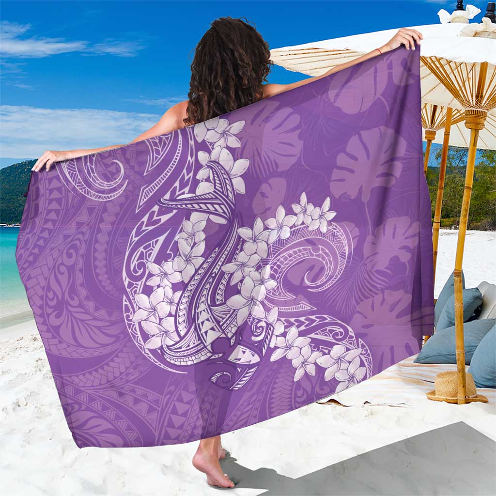 Purple Polynesia Hammerhead Shark Tattoo With Plumeria Lei Sarong LT14 One Size 44 x 66 inches Purple - Polynesian Pride