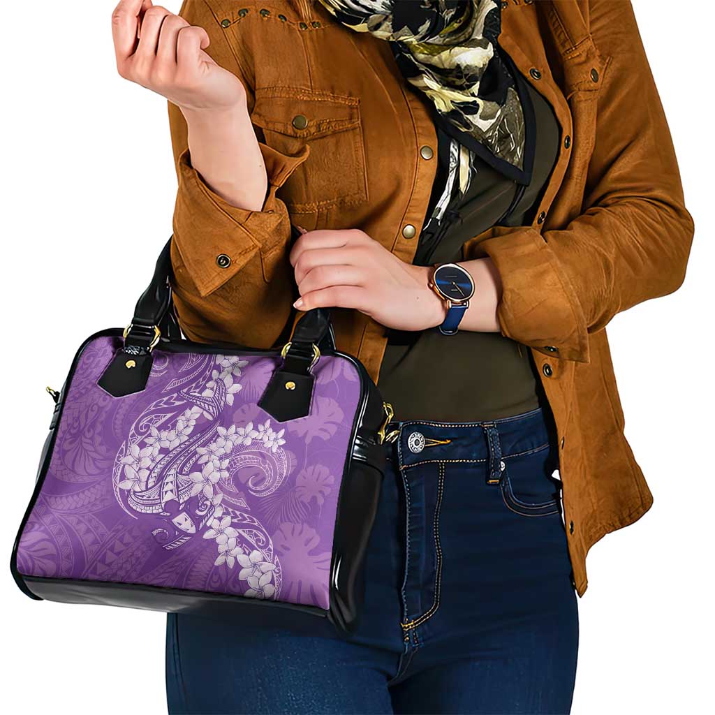 Purple Polynesia Hammerhead Shark Tattoo With Plumeria Lei Shoulder Handbag