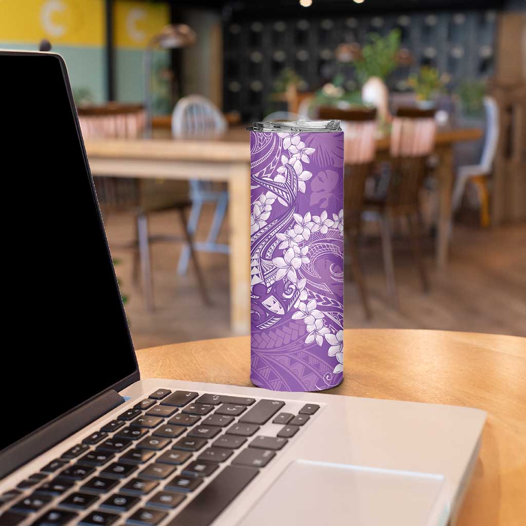 Purple Polynesia Hammerhead Shark Tattoo With Plumeria Lei Skinny Tumbler