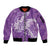 Purple Polynesia Hammerhead Shark Tattoo With Plumeria Lei Sleeve Zip Bomber Jacket