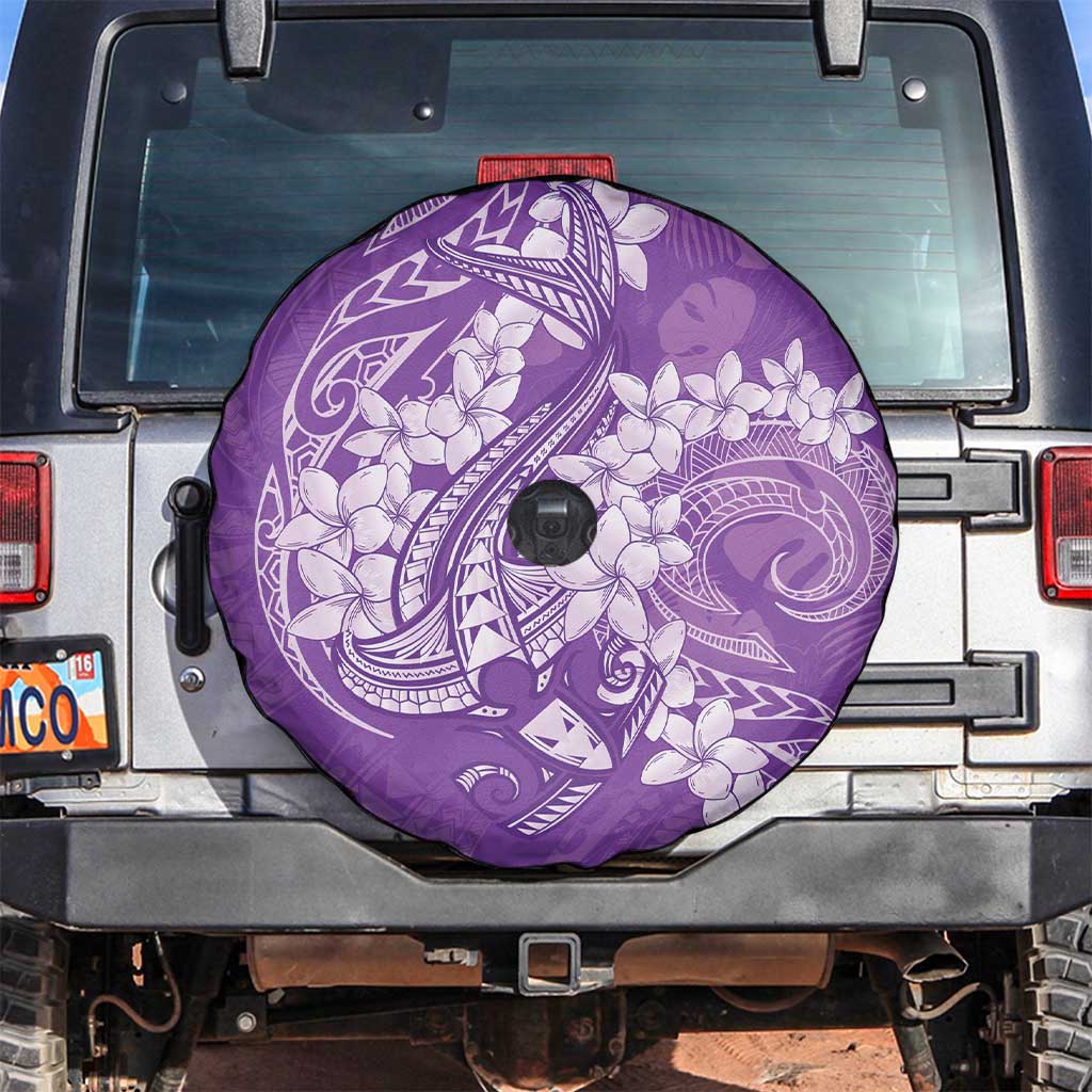Purple Polynesia Hammerhead Shark Tattoo With Plumeria Lei Spare Tire Cover LT14 Purple - Polynesian Pride