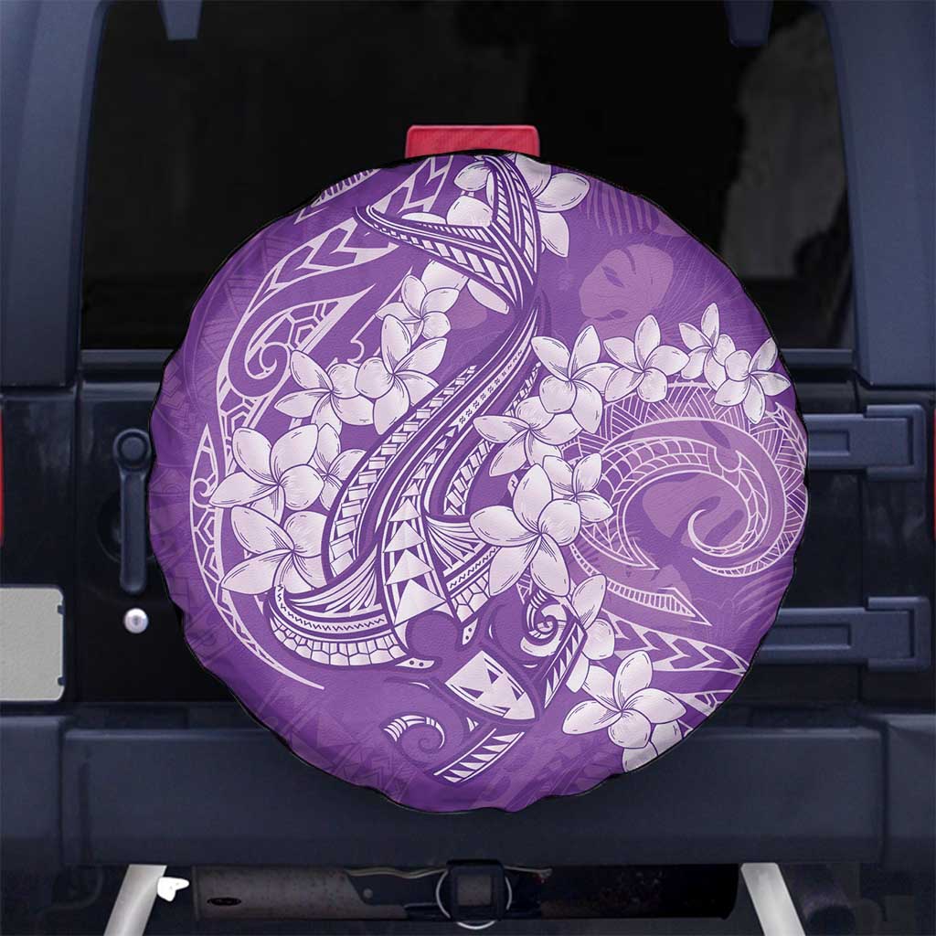 Purple Polynesia Hammerhead Shark Tattoo With Plumeria Lei Spare Tire Cover