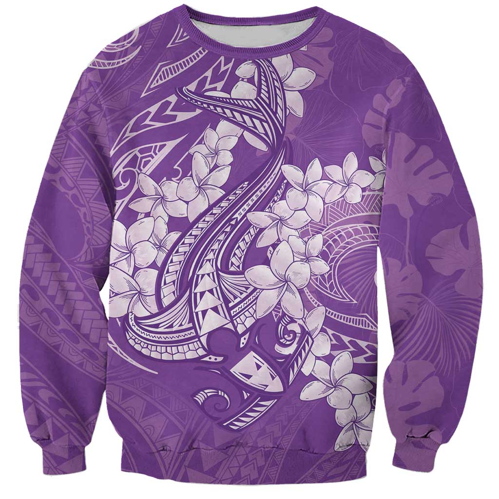 Purple Polynesia Hammerhead Shark Tattoo With Plumeria Lei Sweatshirt