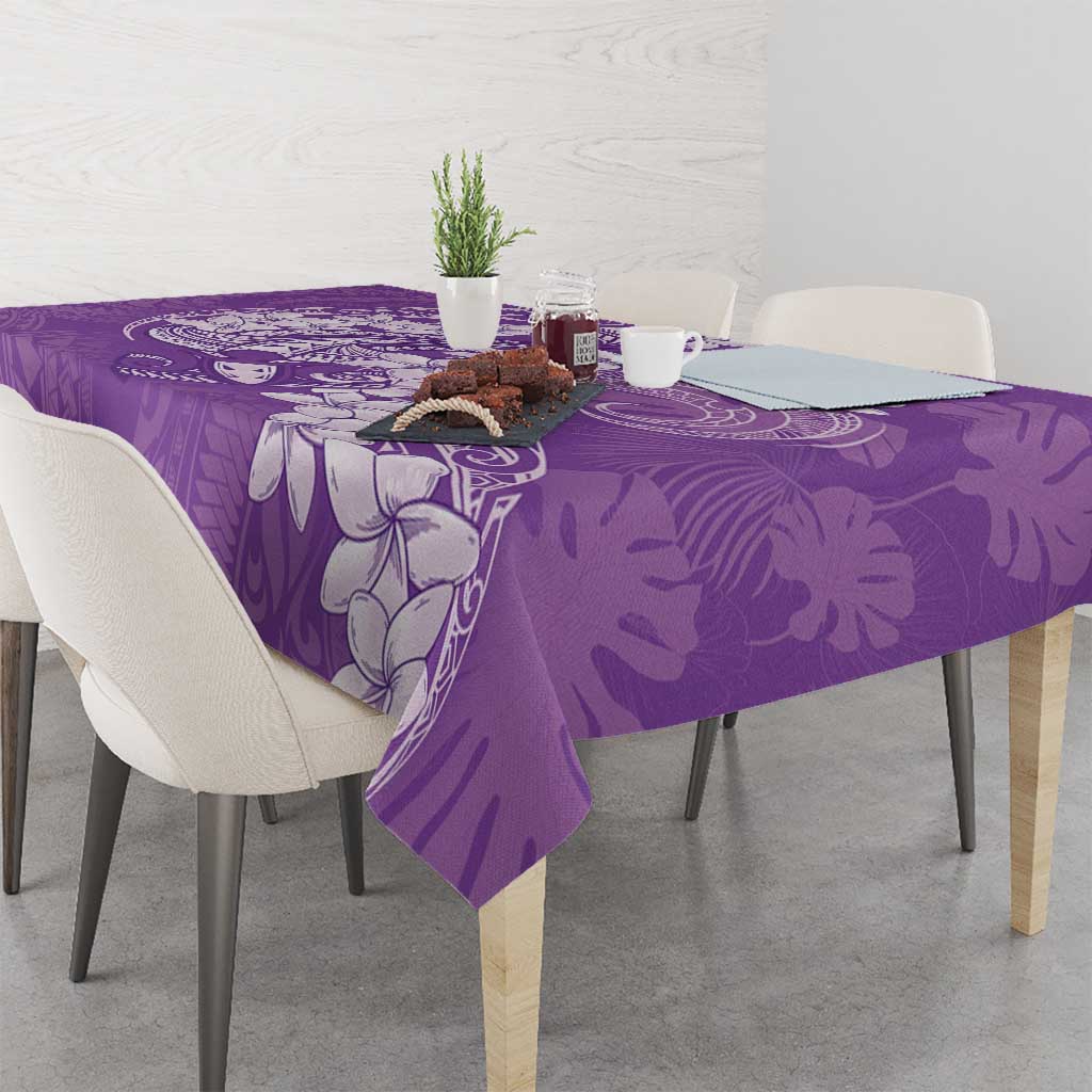 Purple Polynesia Hammerhead Shark Tattoo With Plumeria Lei Tablecloth