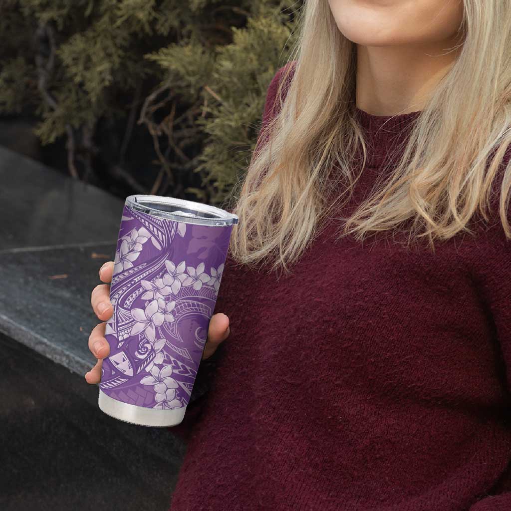 Purple Polynesia Hammerhead Shark Tattoo With Plumeria Lei Tumbler Cup