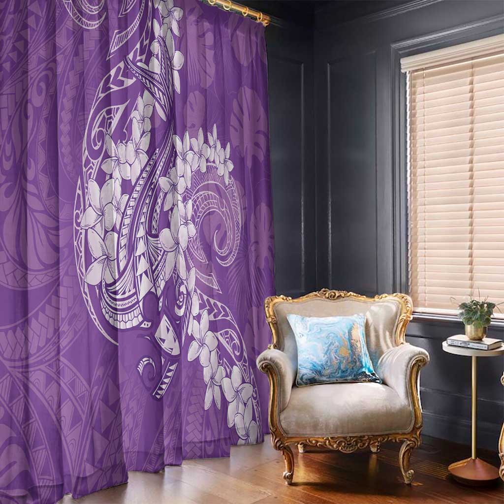 Purple Polynesia Hammerhead Shark Tattoo With Plumeria Lei Window Curtain