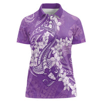 Purple Polynesia Hammerhead Shark Tattoo With Plumeria Lei Women Polo Shirt