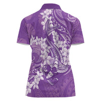 Purple Polynesia Hammerhead Shark Tattoo With Plumeria Lei Women Polo Shirt