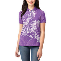 Purple Polynesia Hammerhead Shark Tattoo With Plumeria Lei Women Polo Shirt