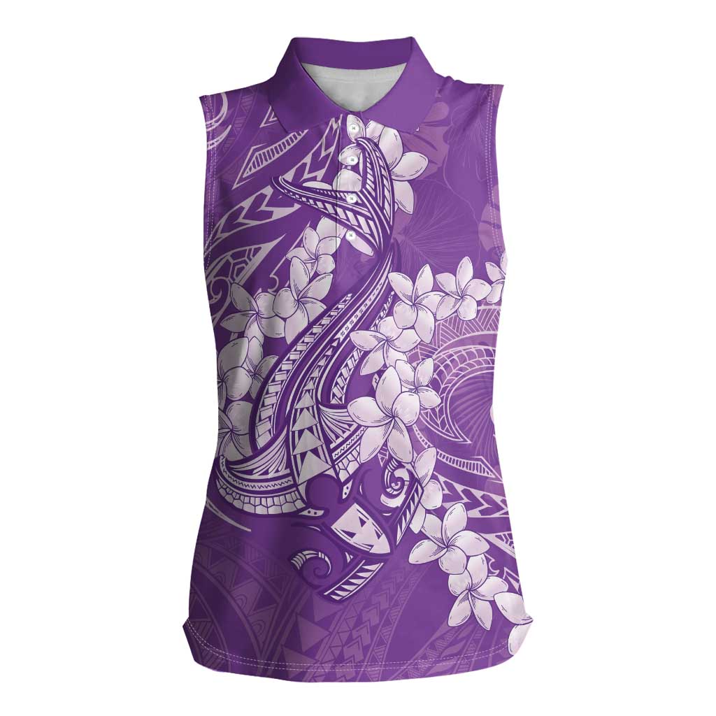Purple Polynesia Hammerhead Shark Tattoo With Plumeria Lei Women Sleeveless Polo Shirt