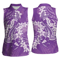 Purple Polynesia Hammerhead Shark Tattoo With Plumeria Lei Women Sleeveless Polo Shirt