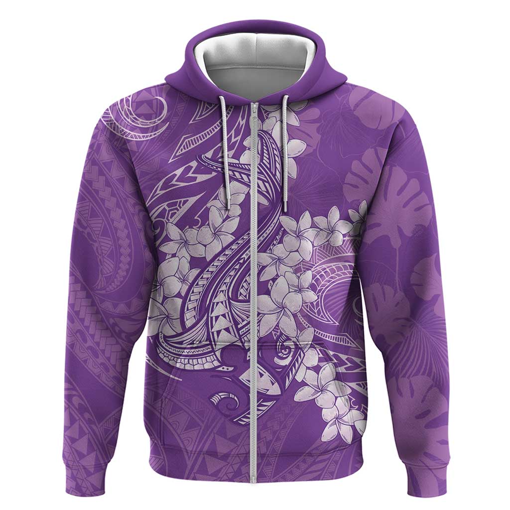 Purple Polynesia Hammerhead Shark Tattoo With Plumeria Lei Zip Hoodie LT14 Zip Hoodie Purple - Polynesian Pride