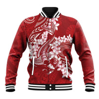 Red Polynesia Hammerhead Shark Tattoo With Plumeria Lei Baseball Jacket