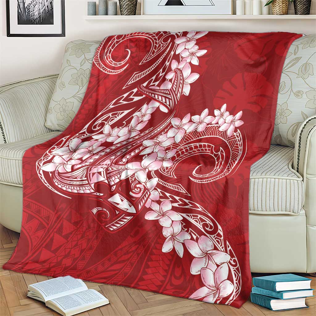 Red Polynesia Hammerhead Shark Tattoo With Plumeria Lei Blanket