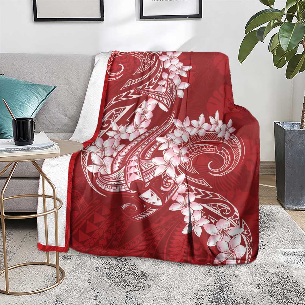 Red Polynesia Hammerhead Shark Tattoo With Plumeria Lei Blanket