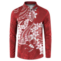 Red Polynesia Hammerhead Shark Tattoo With Plumeria Lei Button Sweatshirt LT14 Red - Polynesian Pride