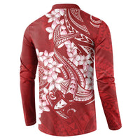 Red Polynesia Hammerhead Shark Tattoo With Plumeria Lei Button Sweatshirt LT14 - Polynesian Pride