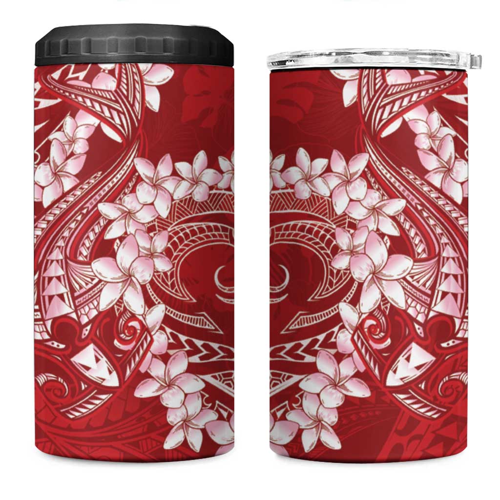 Red Polynesia Hammerhead Shark Tattoo With Plumeria Lei 4 in 1 Can Cooler Tumbler