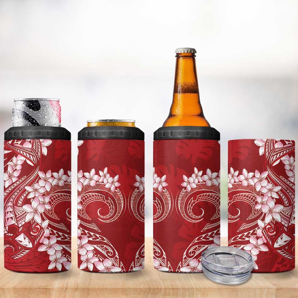 Red Polynesia Hammerhead Shark Tattoo With Plumeria Lei 4 in 1 Can Cooler Tumbler