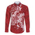 Red Polynesia Hammerhead Shark Tattoo With Plumeria Lei Family Matching Off Shoulder Short Dress and Hawaiian Shirt