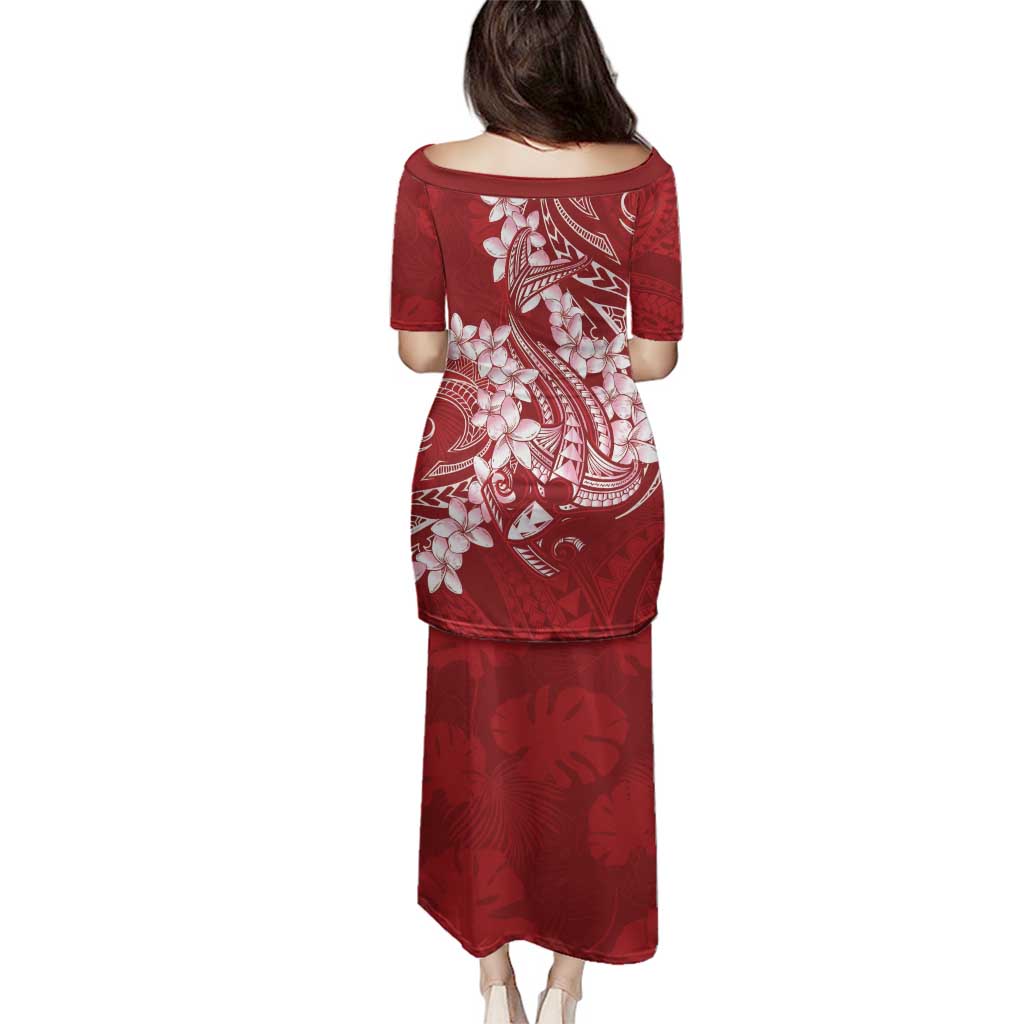 Red Polynesia Hammerhead Shark Tattoo With Plumeria Lei Family Matching Puletasi and Hawaiian Shirt