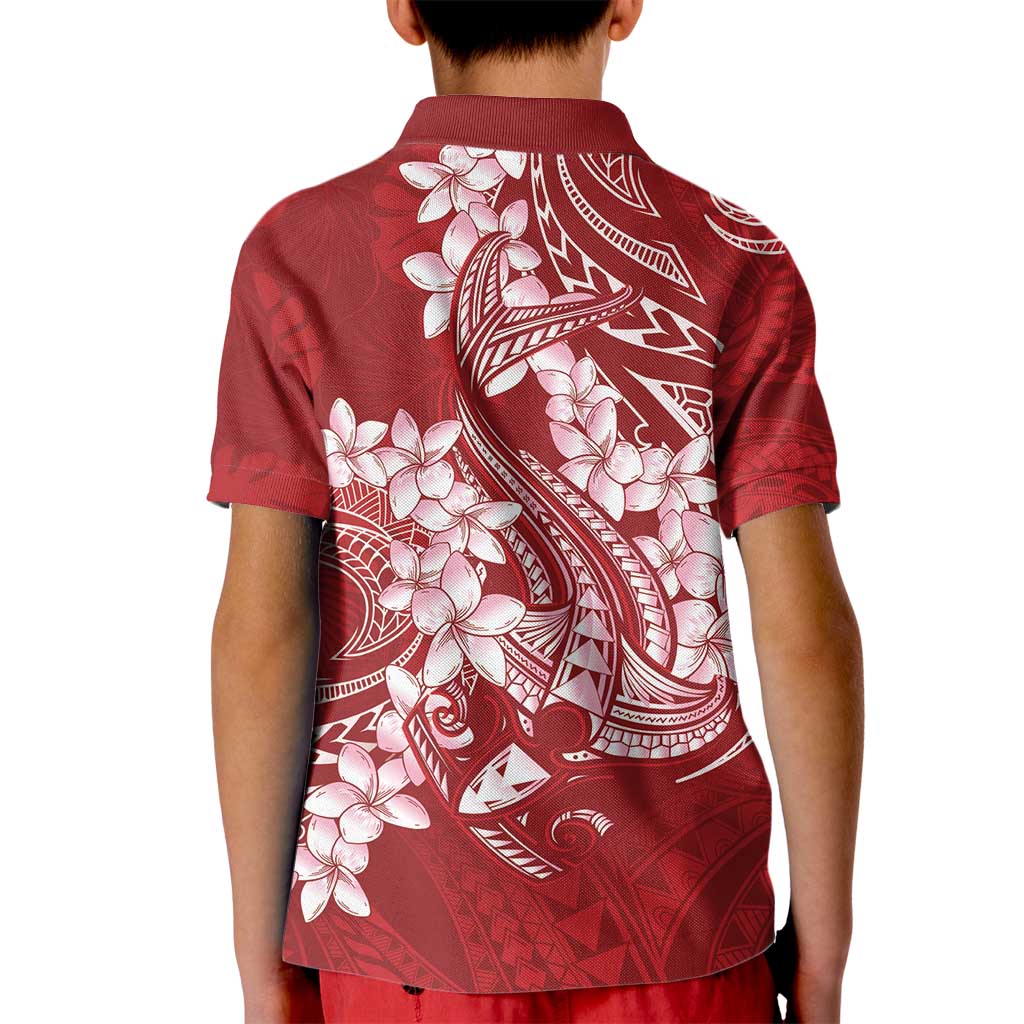Red Polynesia Hammerhead Shark Tattoo With Plumeria Lei Kid Polo Shirt