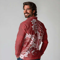 Red Polynesia Hammerhead Shark Tattoo With Plumeria Lei Long Sleeve Polo Shirt