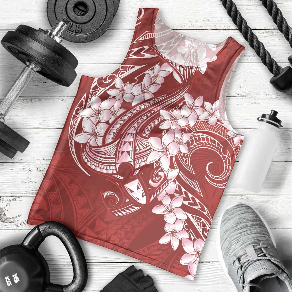 Red Polynesia Hammerhead Shark Tattoo With Plumeria Lei Men Tank Top
