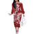 Red Polynesia Hammerhead Shark Tattoo With Plumeria Lei Off The Shoulder Long Sleeve Dress