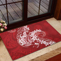 Red Polynesia Hammerhead Shark Tattoo With Plumeria Lei Rubber Doormat