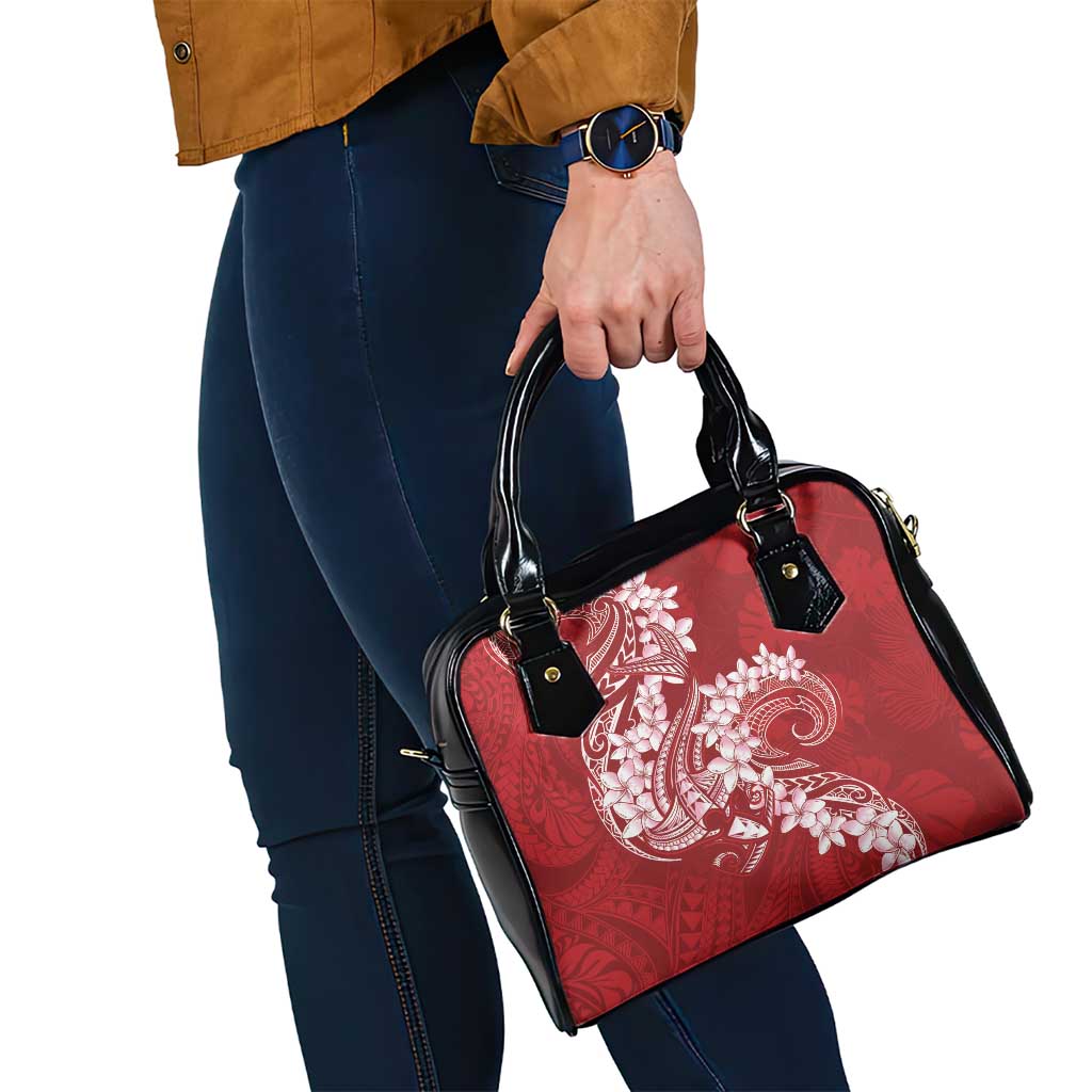 Red Polynesia Hammerhead Shark Tattoo With Plumeria Lei Shoulder Handbag