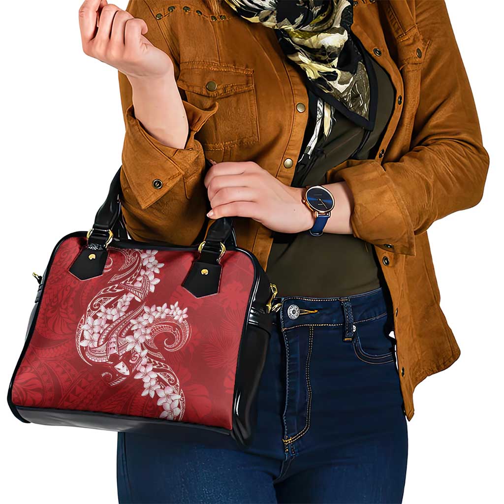 Red Polynesia Hammerhead Shark Tattoo With Plumeria Lei Shoulder Handbag