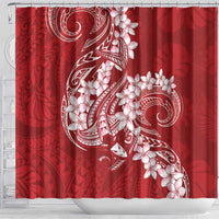 Red Polynesia Hammerhead Shark Tattoo With Plumeria Lei Shower Curtain