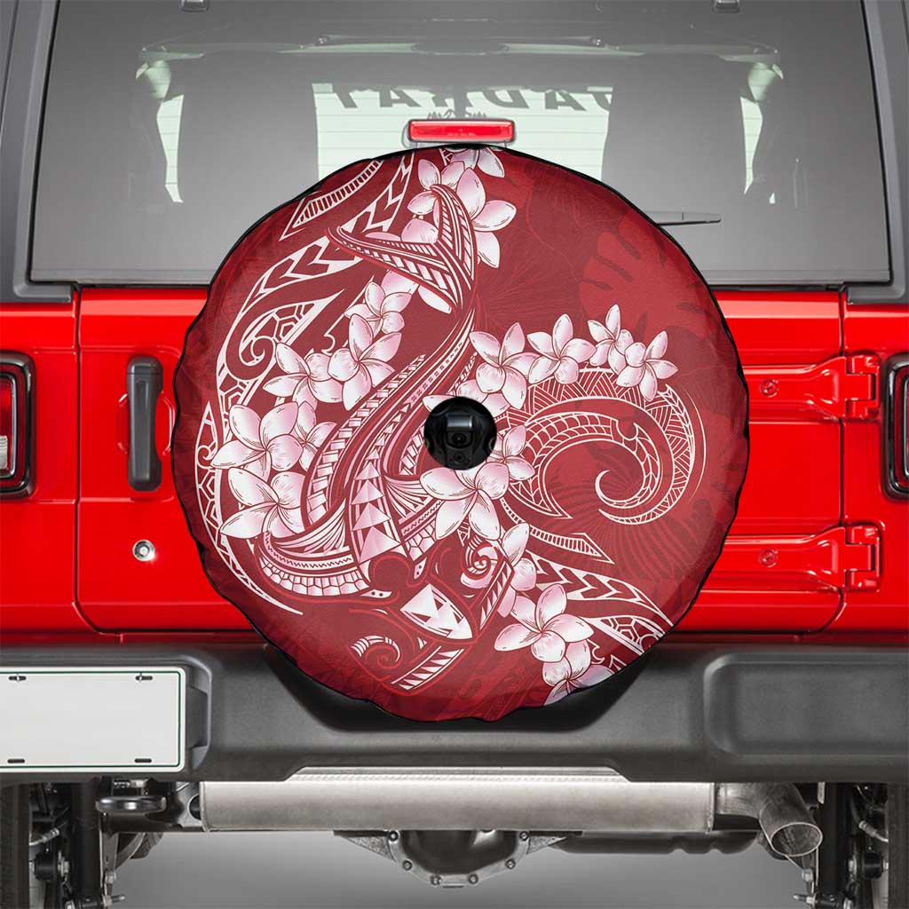 Red Polynesia Hammerhead Shark Tattoo With Plumeria Lei Spare Tire Cover