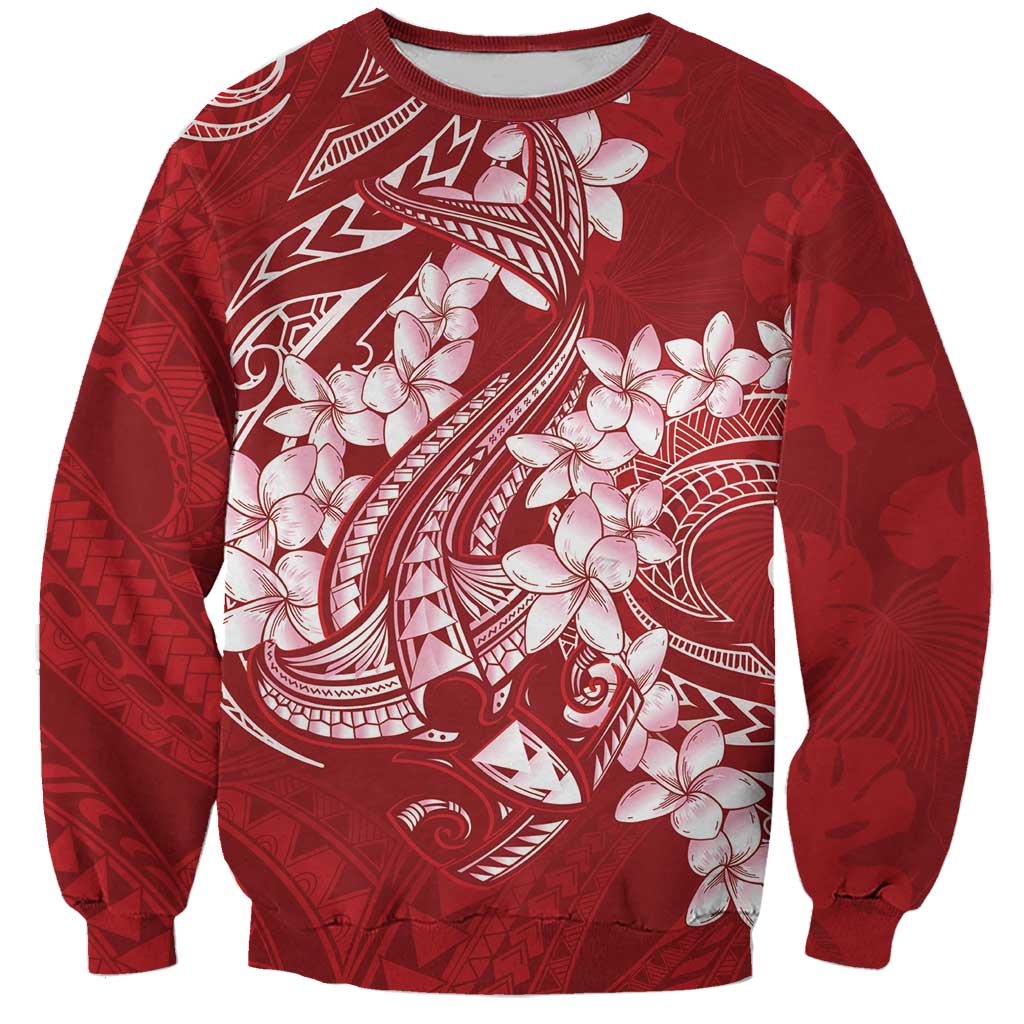 Red Polynesia Hammerhead Shark Tattoo With Plumeria Lei Sweatshirt