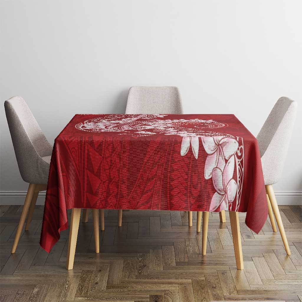 Red Polynesia Hammerhead Shark Tattoo With Plumeria Lei Tablecloth