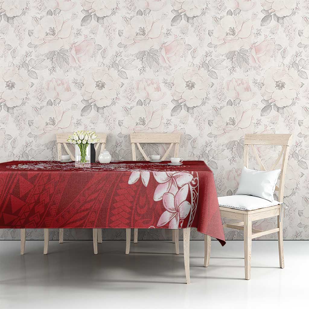 Red Polynesia Hammerhead Shark Tattoo With Plumeria Lei Tablecloth