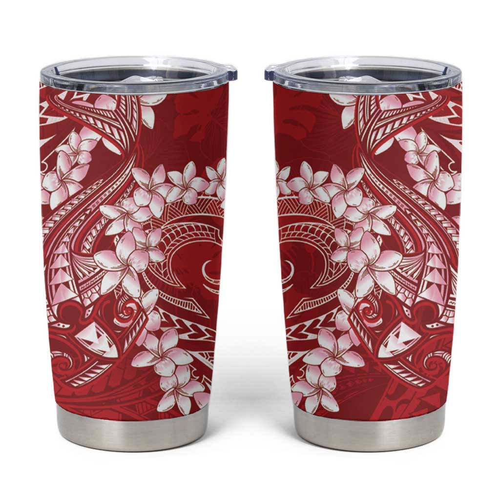 Red Polynesia Hammerhead Shark Tattoo With Plumeria Lei Tumbler Cup