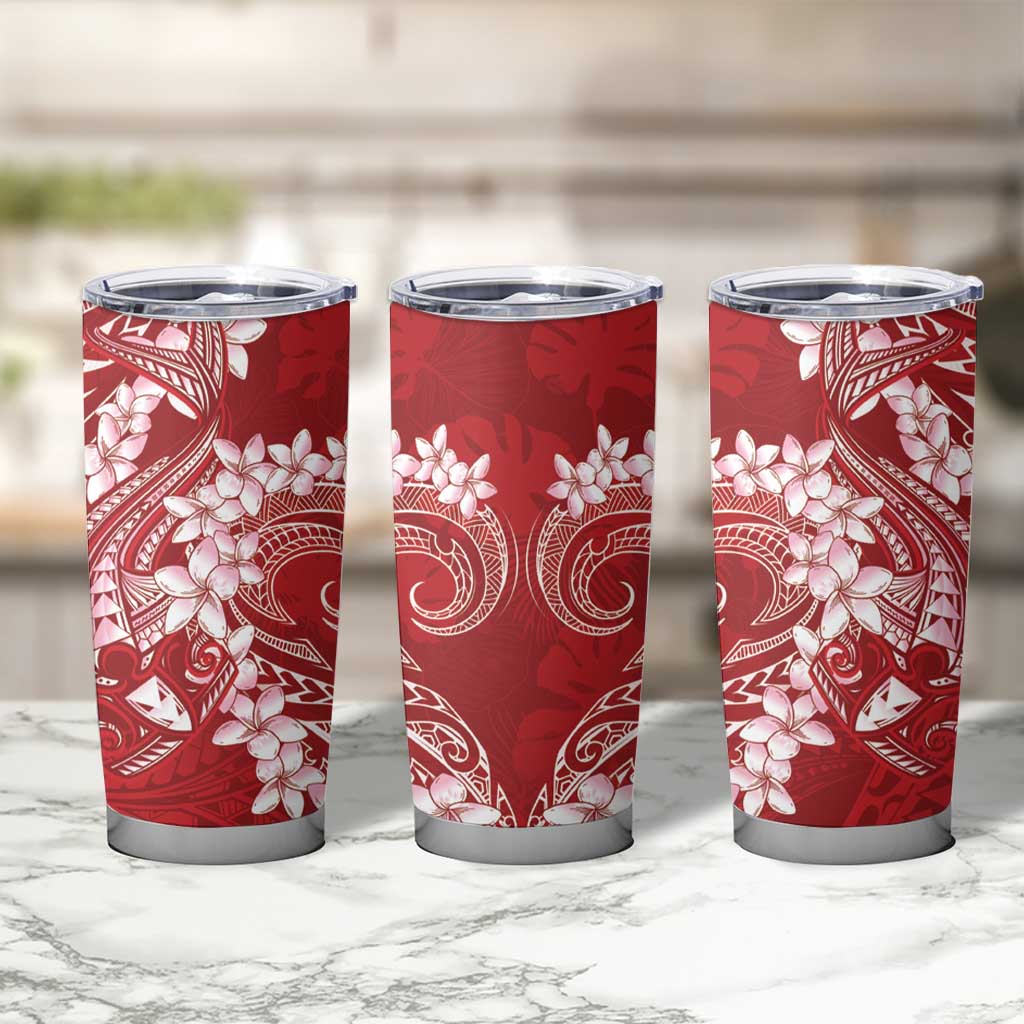 Red Polynesia Hammerhead Shark Tattoo With Plumeria Lei Tumbler Cup LT14 - Polynesian Pride