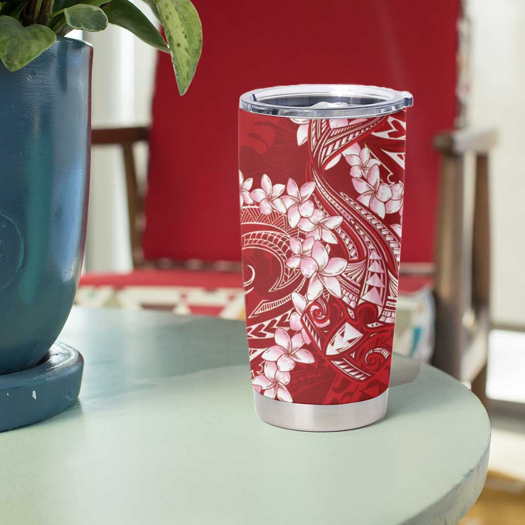 Red Polynesia Hammerhead Shark Tattoo With Plumeria Lei Tumbler Cup LT14 - Polynesian Pride