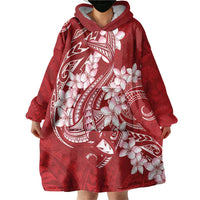 Red Polynesia Hammerhead Shark Tattoo With Plumeria Lei Wearable Blanket Hoodie