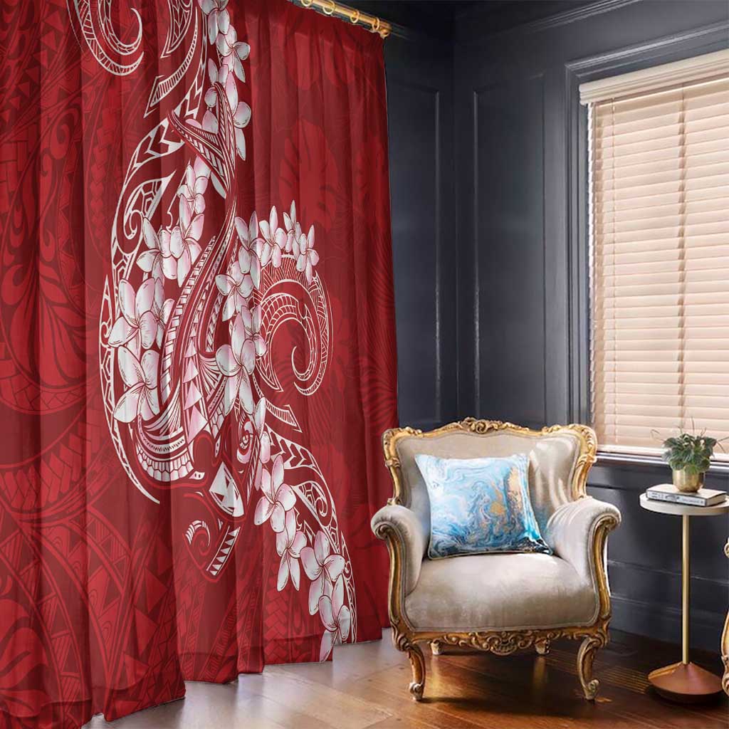 Red Polynesia Hammerhead Shark Tattoo With Plumeria Lei Window Curtain