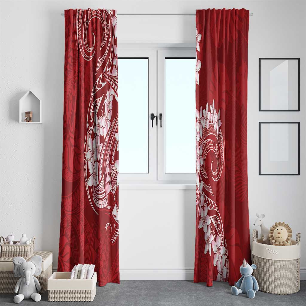 Red Polynesia Hammerhead Shark Tattoo With Plumeria Lei Window Curtain