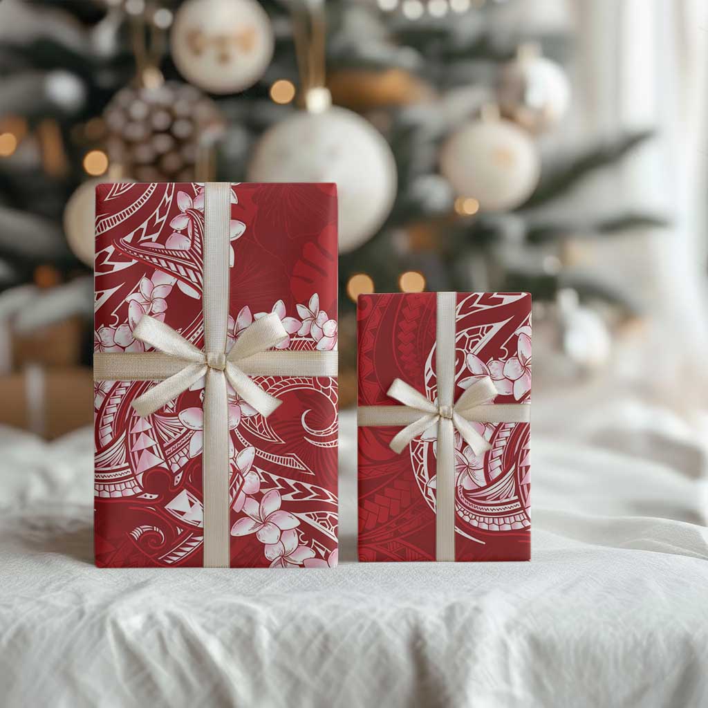 Red Polynesia Hammerhead Shark Tattoo With Plumeria Lei Wrapping Paper - Polynesian Pride